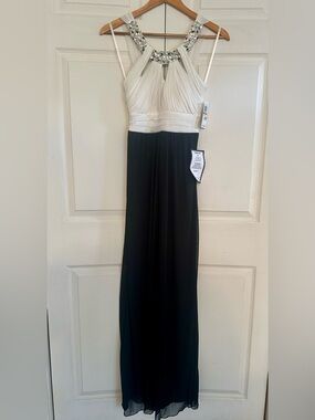 City Studio Black and White Halter Maxi Dress
